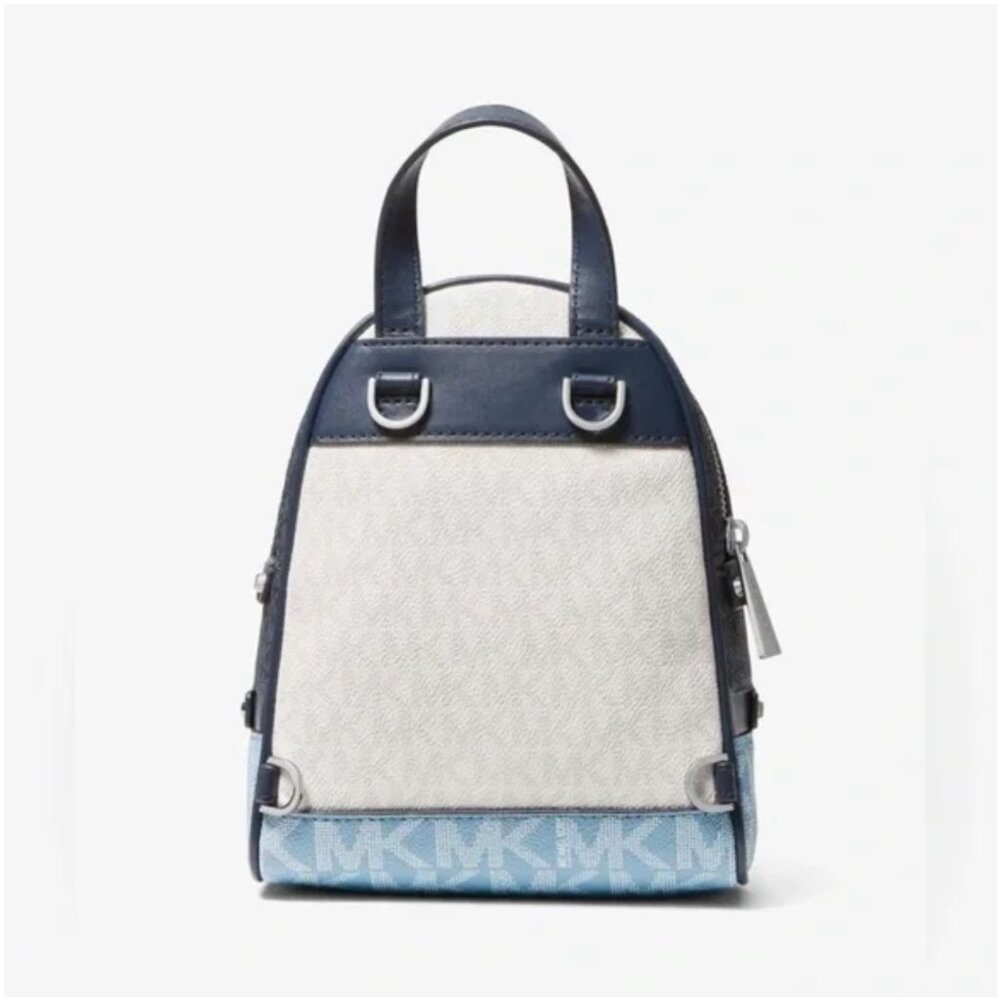 Michael Kors Rhea Mini Color-Block Logo Chambry/Navy Backpack - Picture 2 of 15